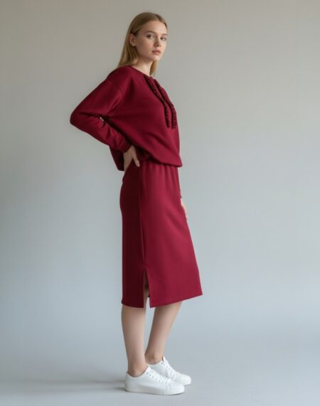 trikotažinis kostiumėlis su sijonu