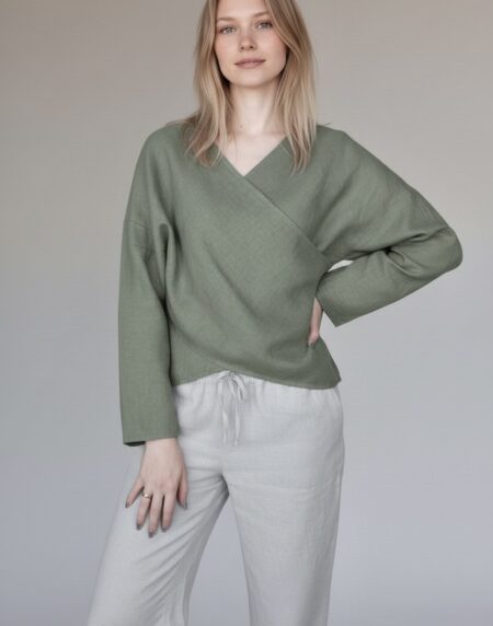 lininė palaidinė ilgomis kimono rankovėmis, laisvo silueto