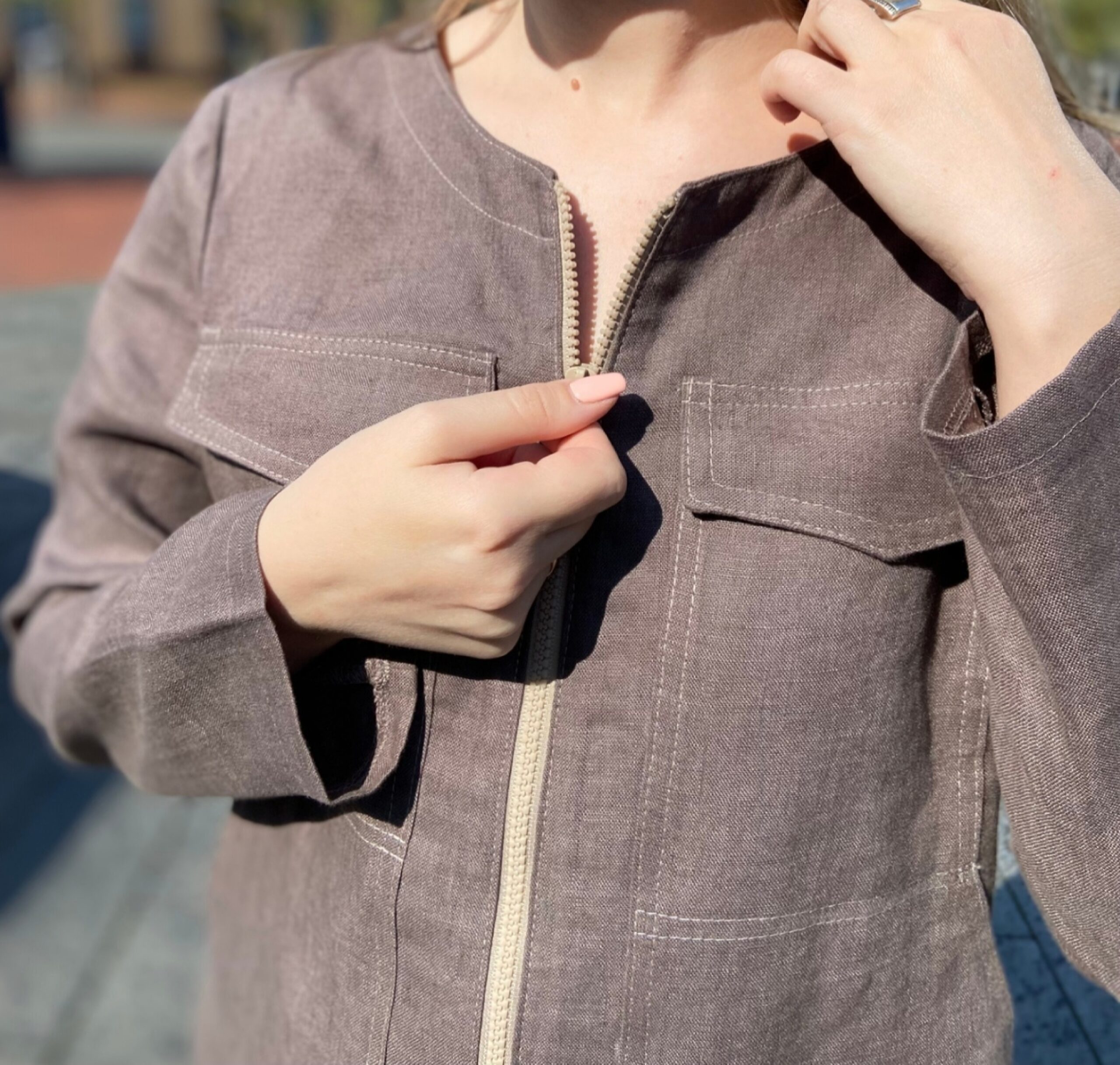 Rudas lininis švarkelis su užtrauktuku - Image 2