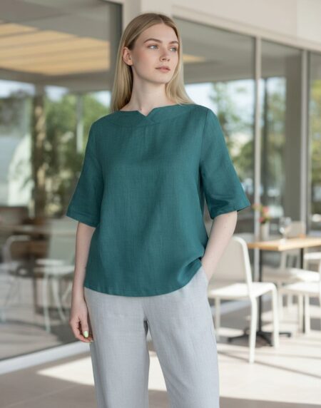 lininė palaidinė ilgesnėmis rankovėmis, lininė palaidinė rankvės iki alkūnių