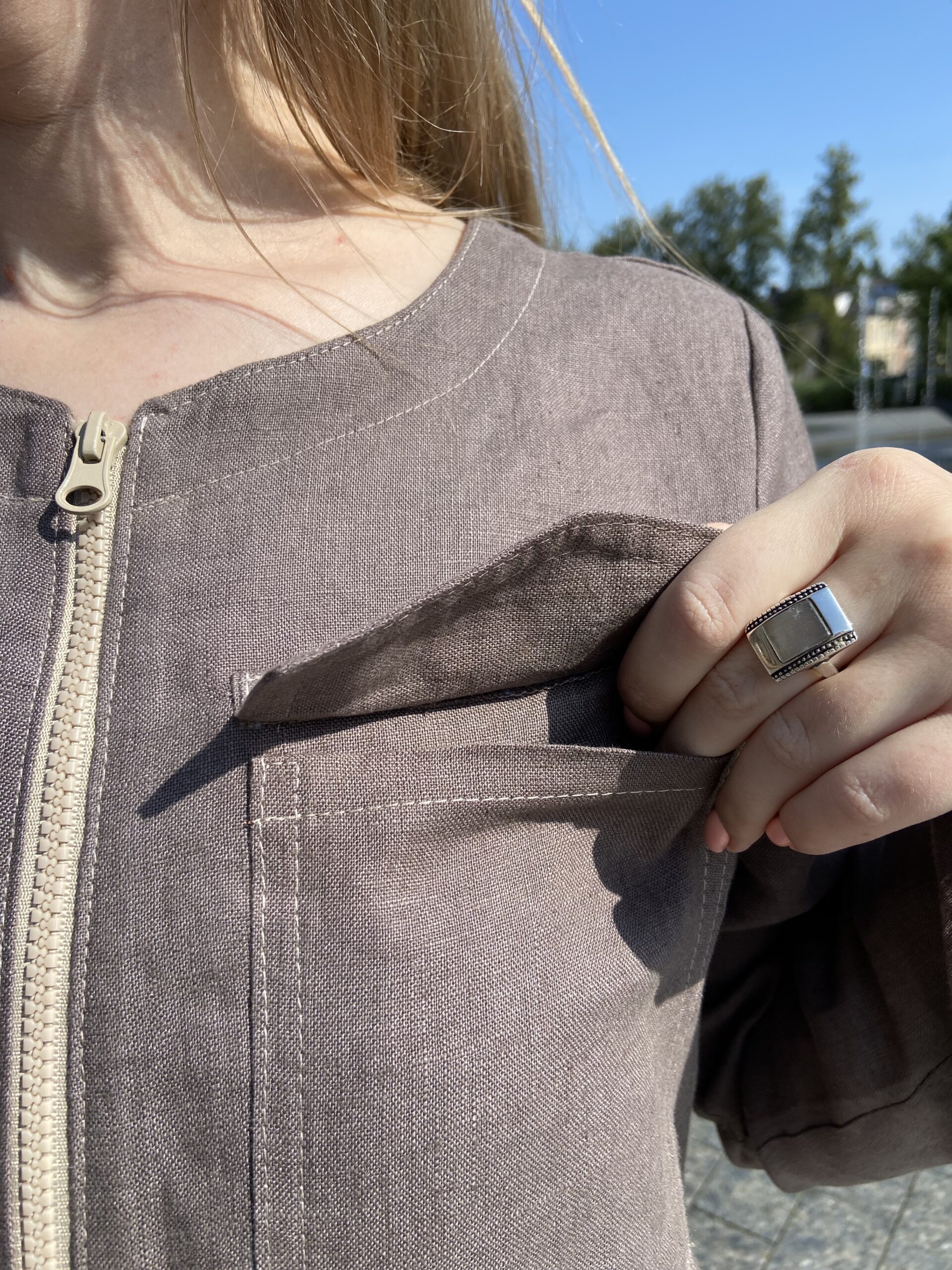 Rudas lininis švarkelis su užtrauktuku - Image 5