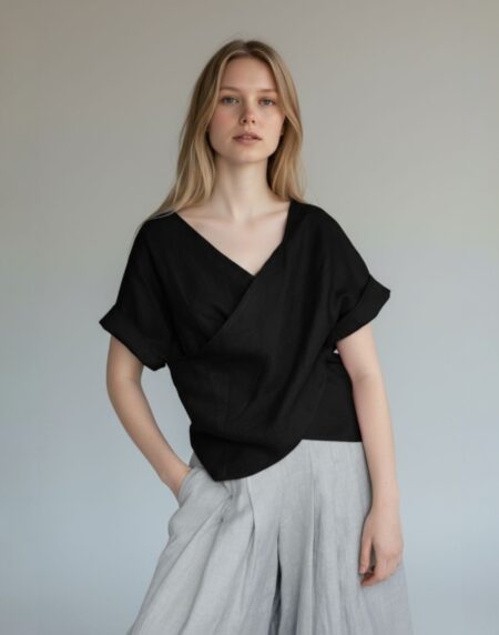 juoda lininė palaidinė