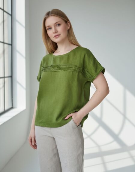 žalia lininė palaidinė