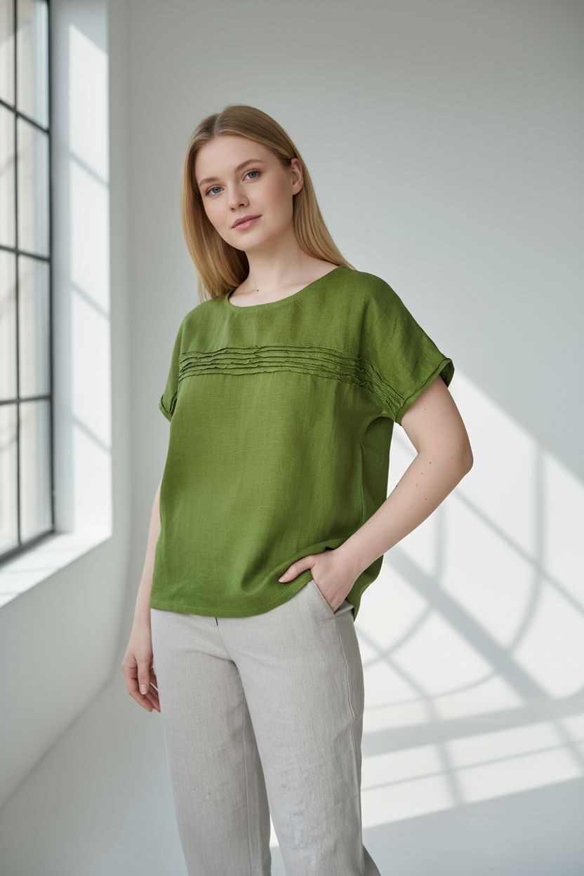 žalia lininė palaidinė