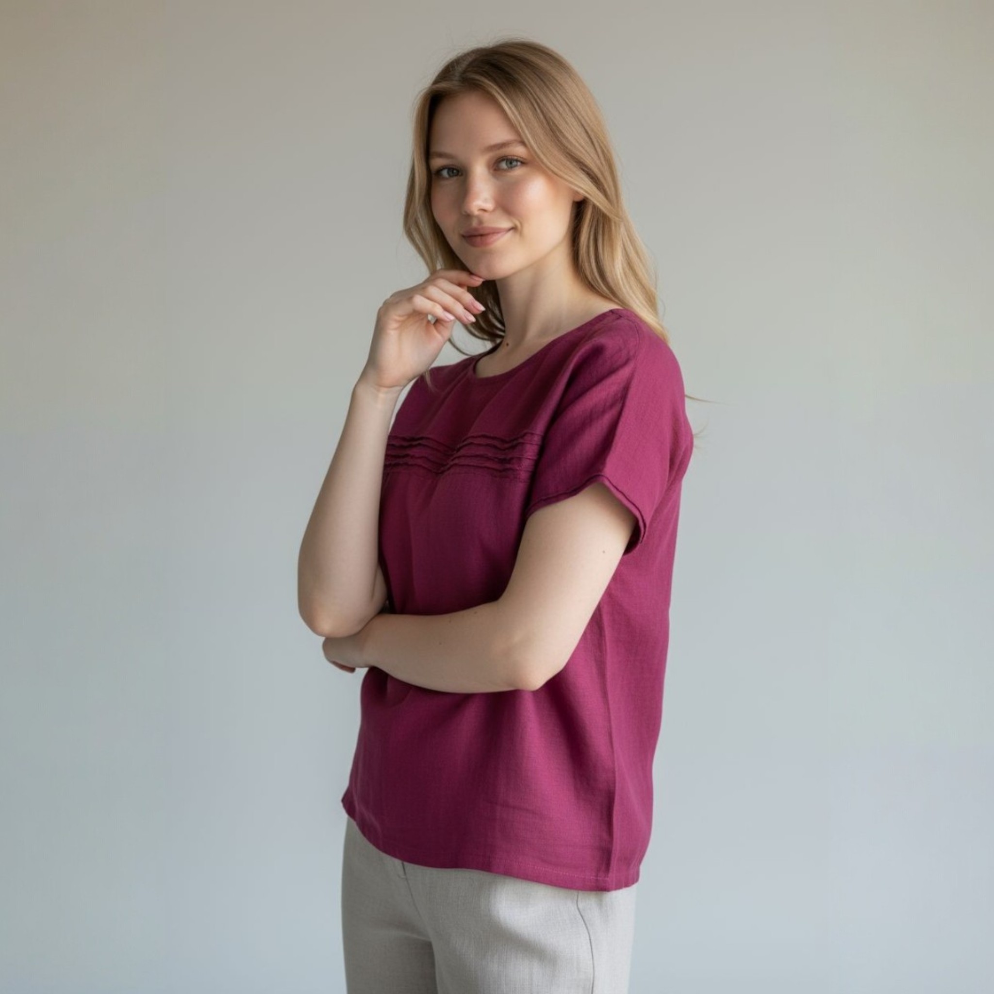 ciklameno spalvos linine palaidine