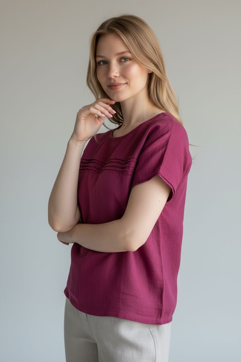 Moteriška lininė palaidinė trumpomis kimono rankovėmis - Image 3