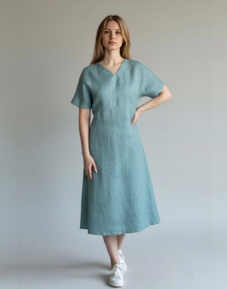 lininė suknelė žemiau kelių