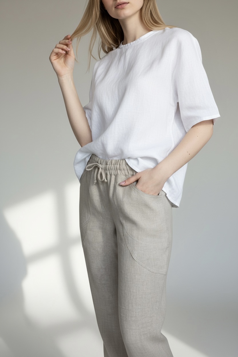 Siaurėjančios lininės kelnės su uždėtinėmis kišenėmis - Image 6