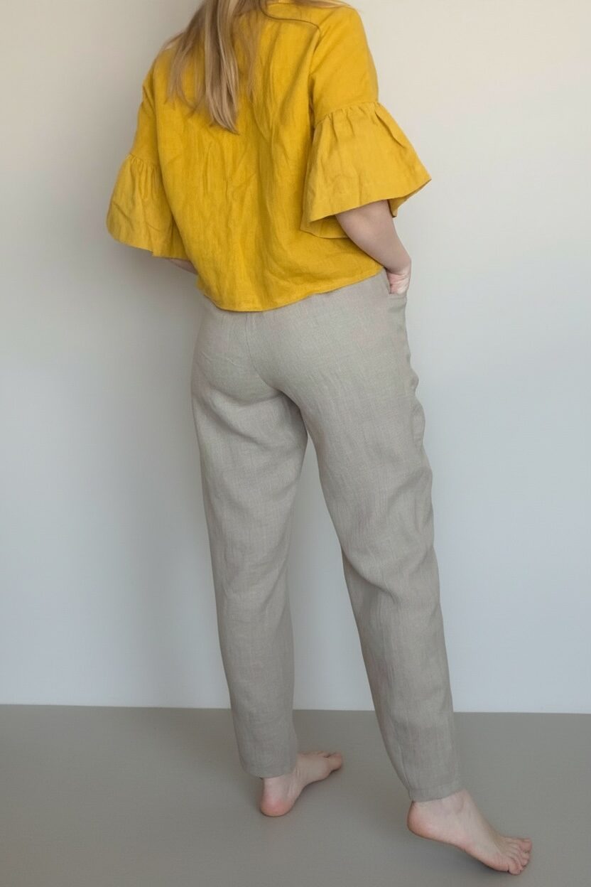 Siaurėjančios lininės kelnės su uždėtinėmis kišenėmis - Image 4