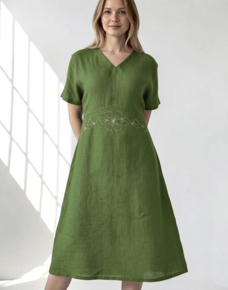 žalia lininė suknelė