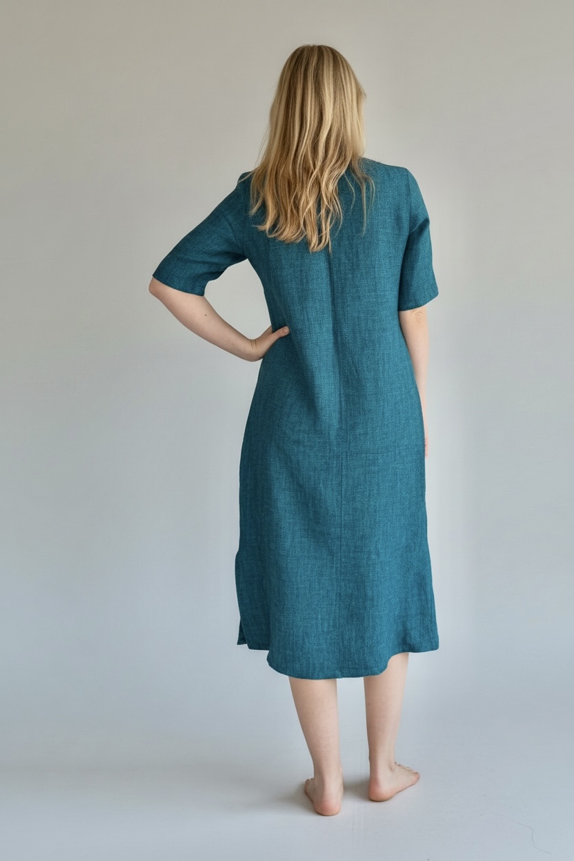 Ilga lininė suknelė su kišenėmis - Image 4