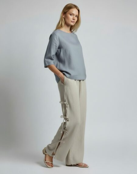 plačios linines kelnes, kelnes su raisteliais