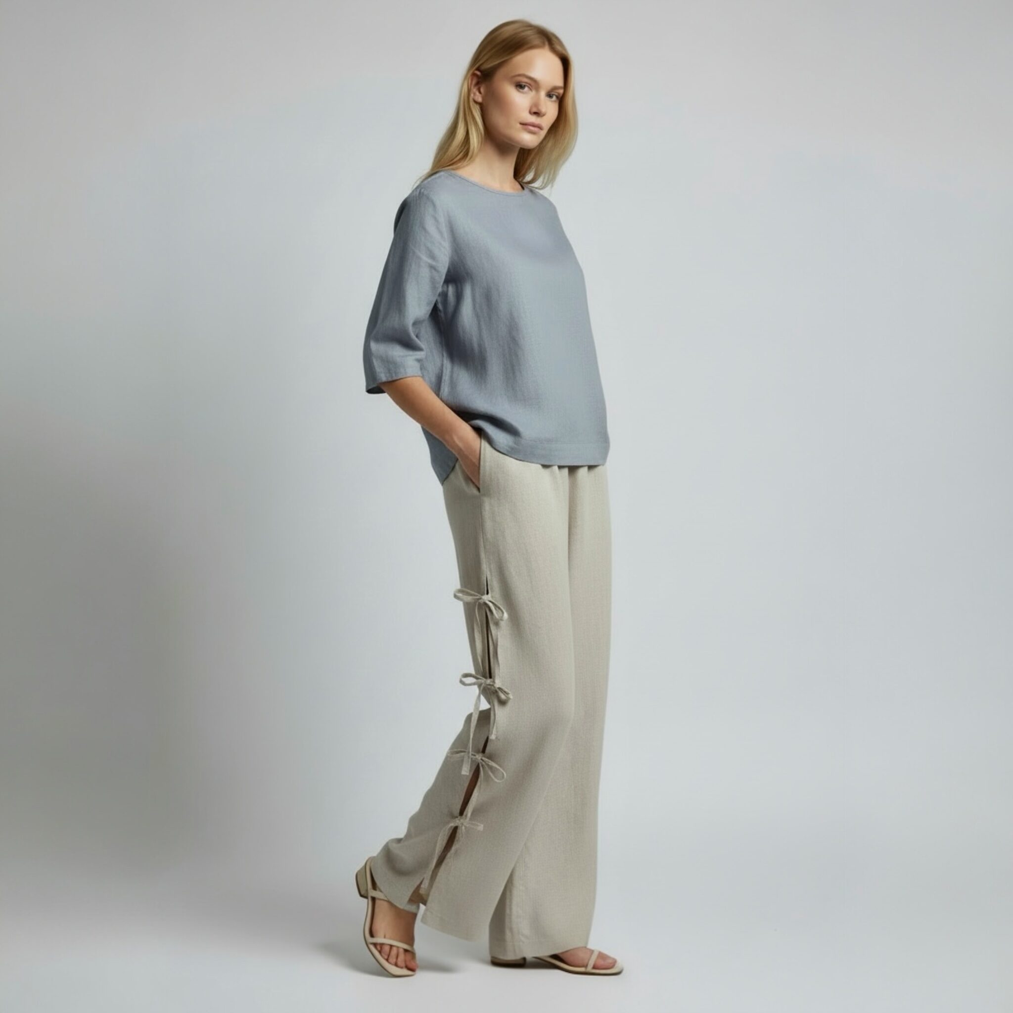 plačios linines kelnes, kelnes su raisteliais