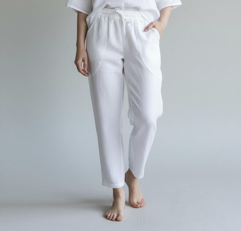 Siaurėjančios lininės kelnės su uždėtinėmis kišenėmis - Image 7