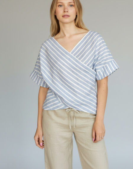 lininė palaidinė trumpomis rankovėmis, dryžuota lininė palaidinė