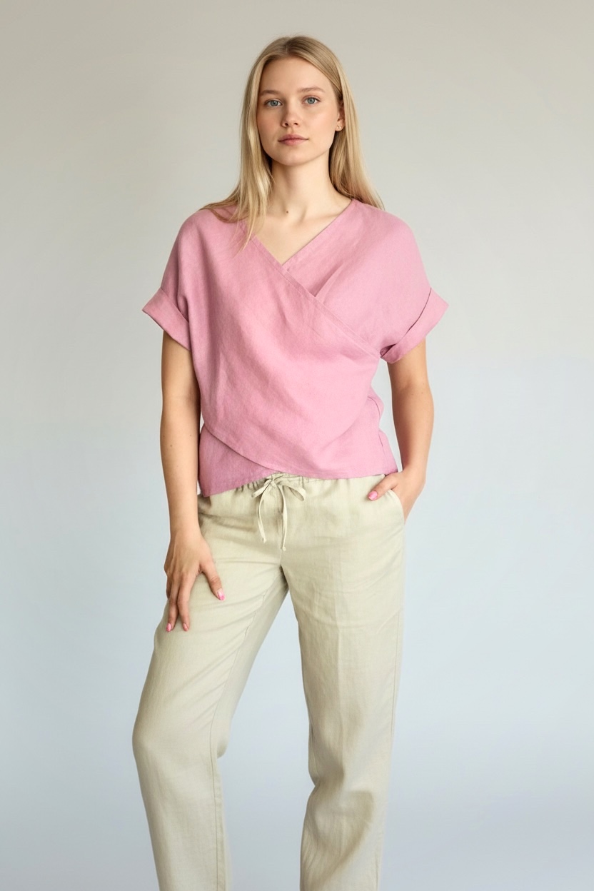 Lininė palaidinė trumpomis kimono rankovėmis, XS dydis - Image 2