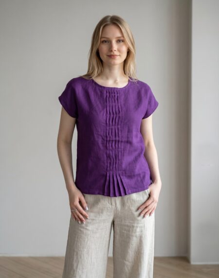 violetinė lininė palaidinė