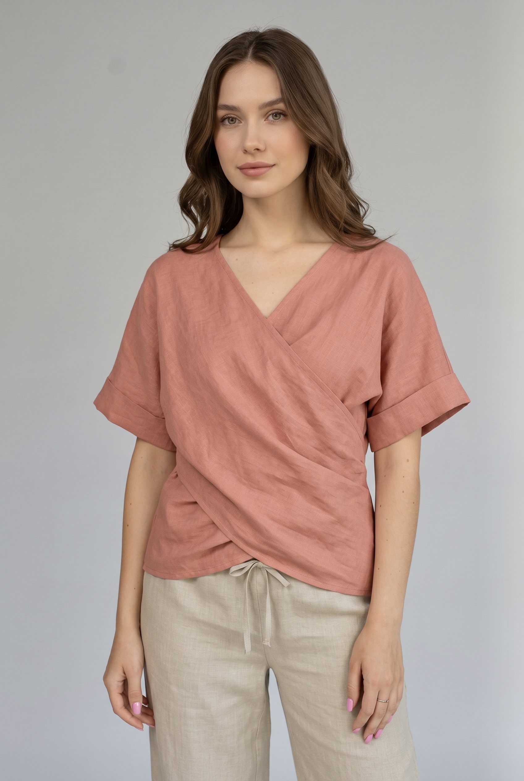 Lininė palaidinė trumpomis kimono rankovėmis, XS dydis - Image 3
