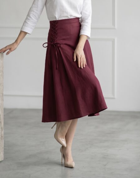 bordo lininis sijonas