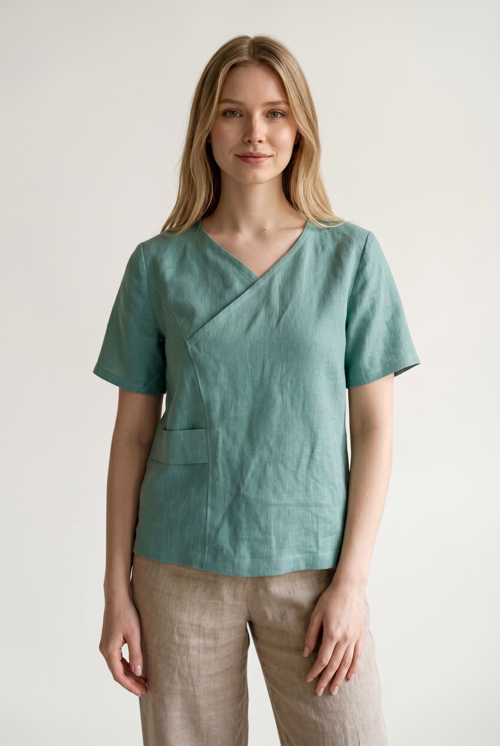 Lininė palaidinė trumpomis rankovėmis, mėtų spalvos, XL/42 dydis - Image 2